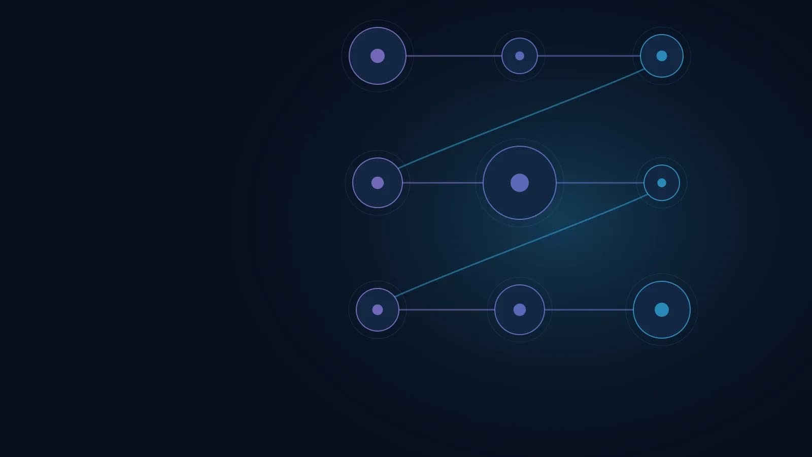 Illustration schématique de développement logiciel CRM : nœuds reliés dans une architecture numérique