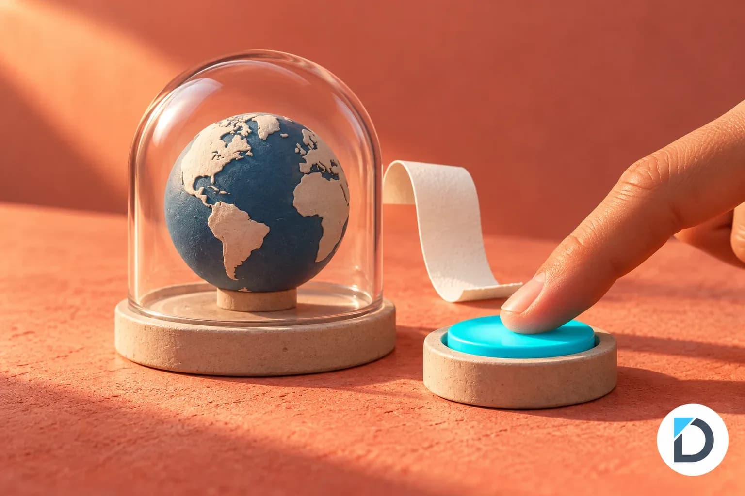 Doigt humain confirmant une action auprès d’un globe protégé sous une cloche