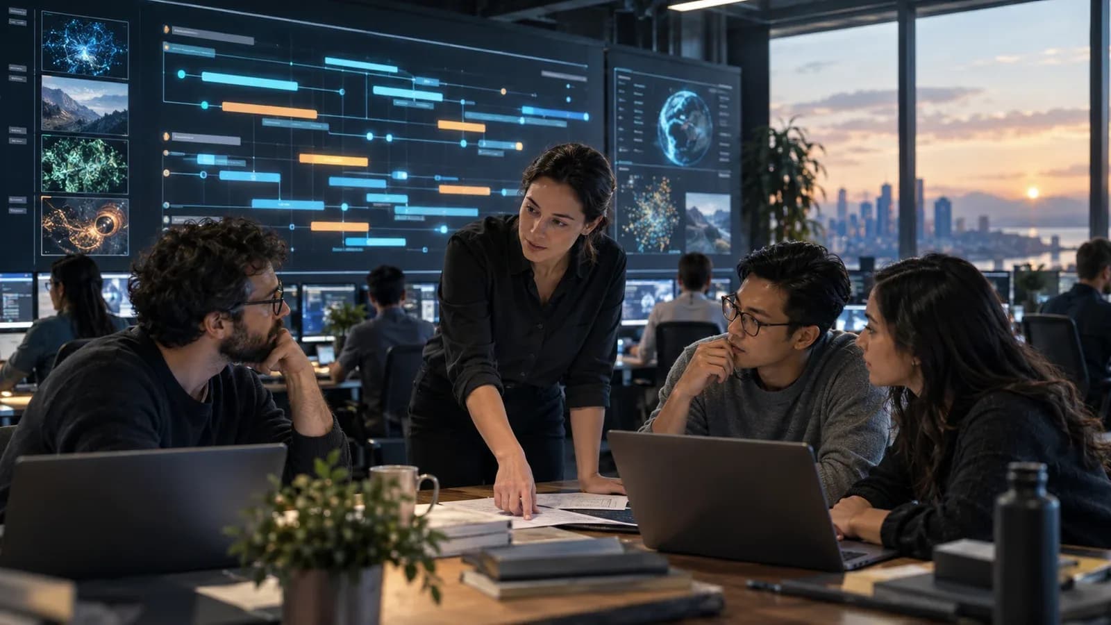 Editorial illustration of openai says agents expand enterprise work capacity