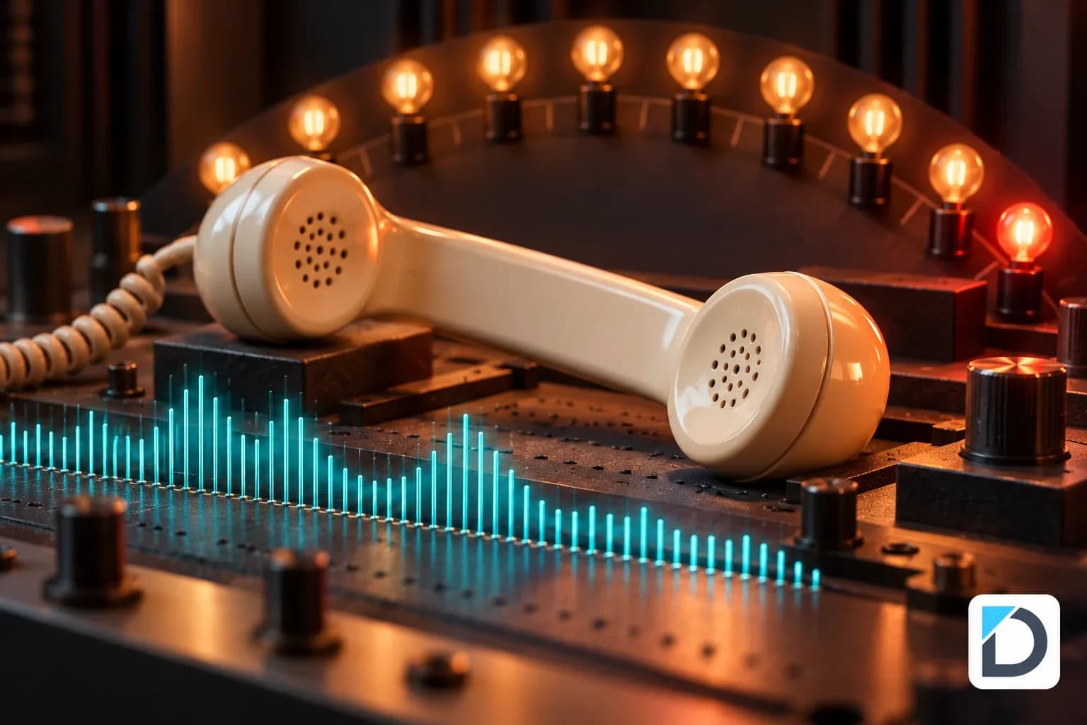 Téléphone sur un banc de test acoustique avec douze indicateurs de recette